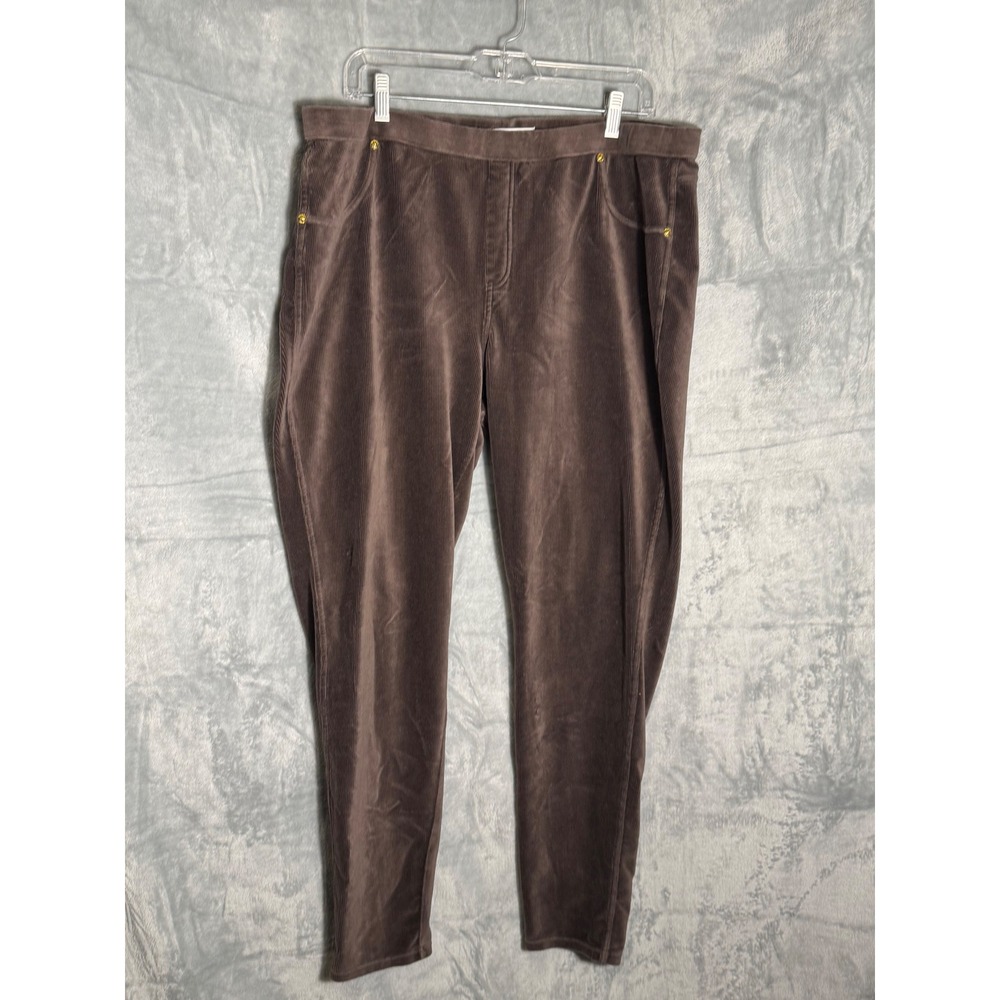 Michael Kors Womens Plus 2X Brown Corduroy Pull On Slim Leg Pants Gold Hardware